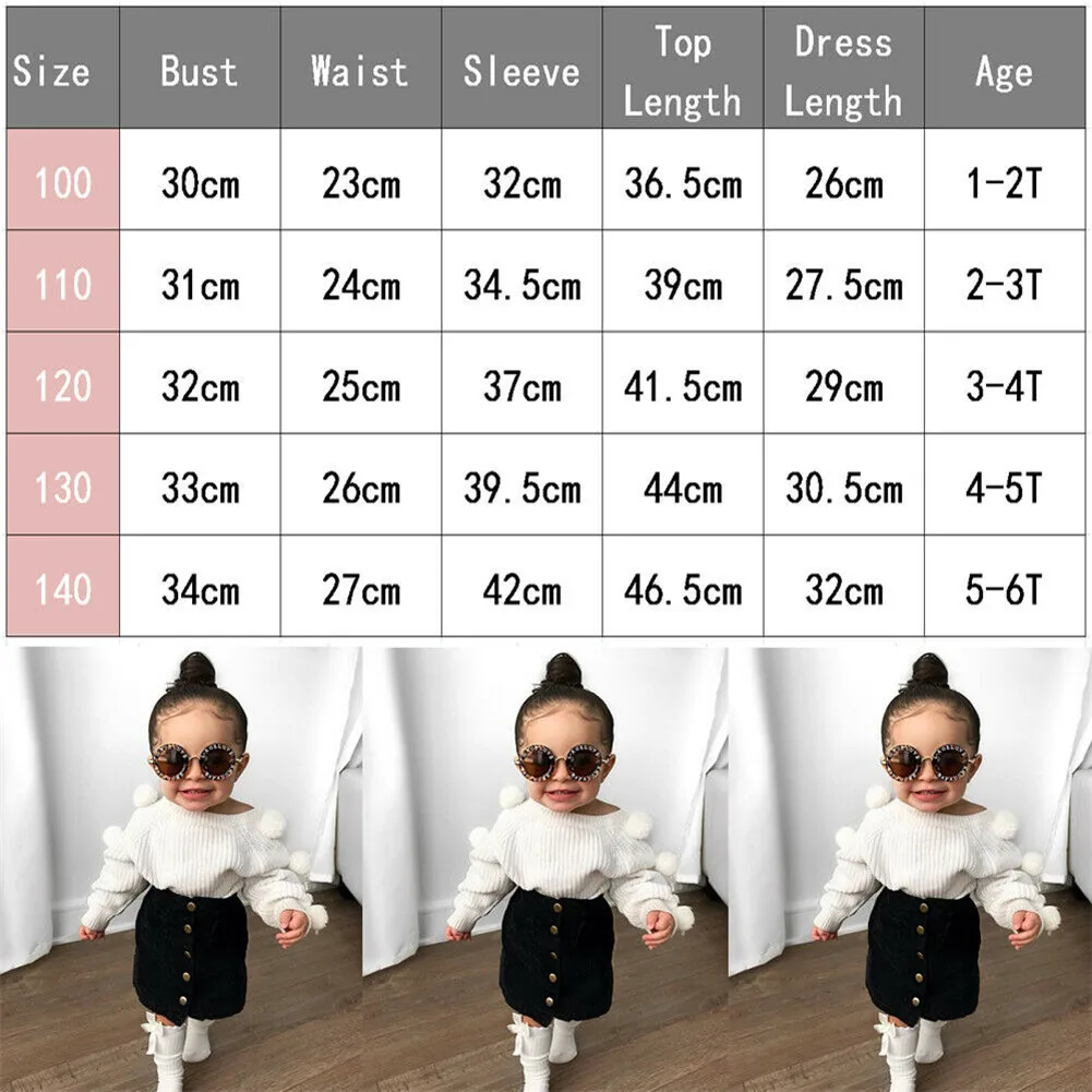 1-6Y осенний комплект одежды для маленьких девочек вязаный свитер с длинными рукавами+ мини-юбка на пуговицах теплые комплекты одежды