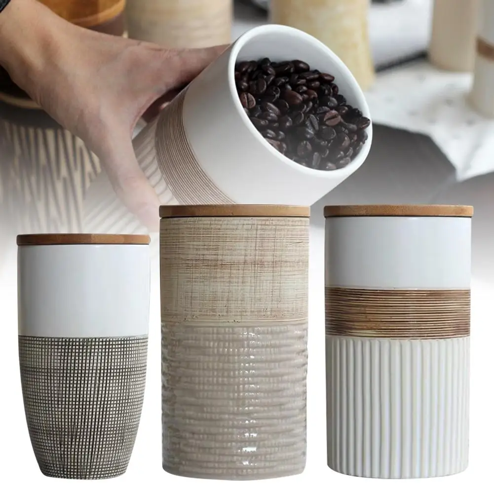

Creative Ceramic Coffee Bean Jar Storage Bottle Handmade Sealed Dry Sugar Storage Tank Kitchen Fruit Cereal Cans