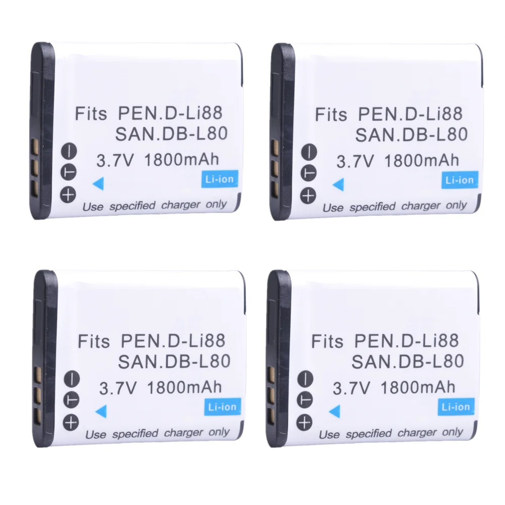 

1800mAh DB-L80 D-Li88 Battery for Pentax Optio P70, P80, W90, WS80, for Panasonic HXDC1, DC2, for Sanyo Xacti VPC-CA100, CA102