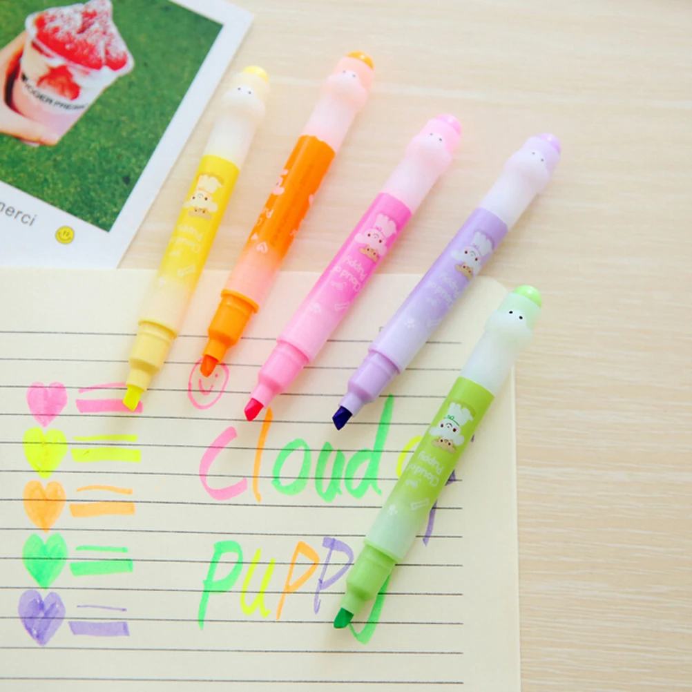 

6 Pcs/lot Mini Animals Highlighter Pen Dog Highlighters Creative Lovely Cute Cartoon Marking Pens Students Stationery Supplies
