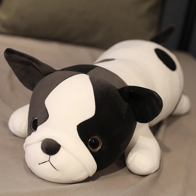 Squishy Black Bulldog Dog Toy Soft Lying Plush Cute Doggy 80/100/120cm Sleeping Friend Animal Gift for Children