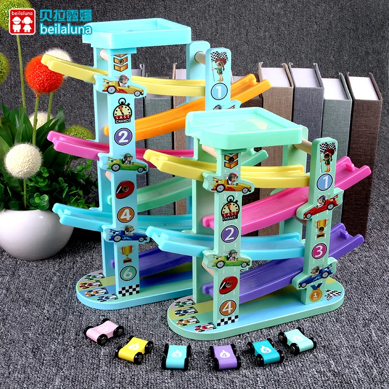 

Wooden Baby 4-Layer Slide Car Children'S Educational Early Childhood Toy Inertia Camera Track hua xiang che