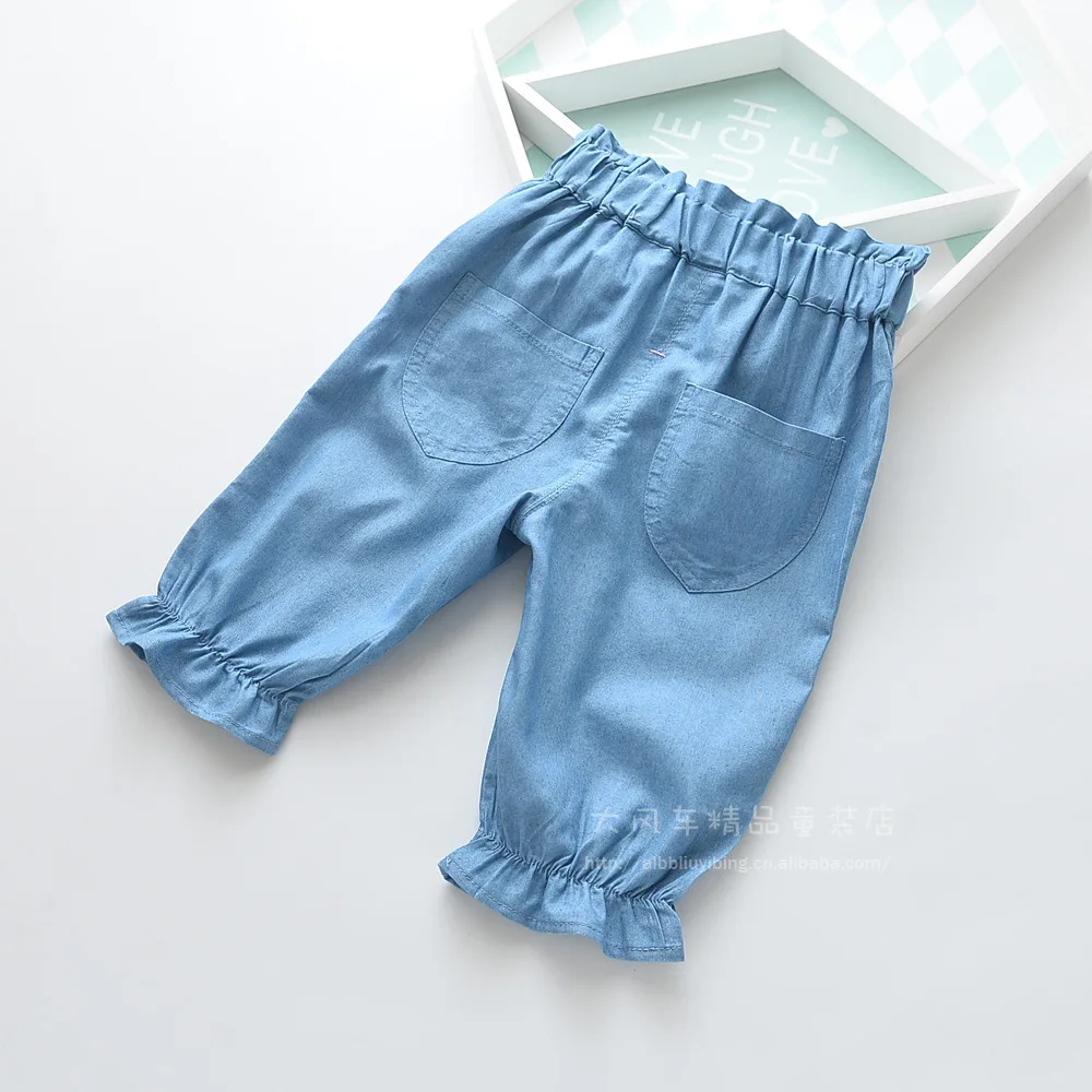 

0308-09 2019 Spring And Summer New Style Fastener Decoration Girls Washing Knee-length Denim Shorts