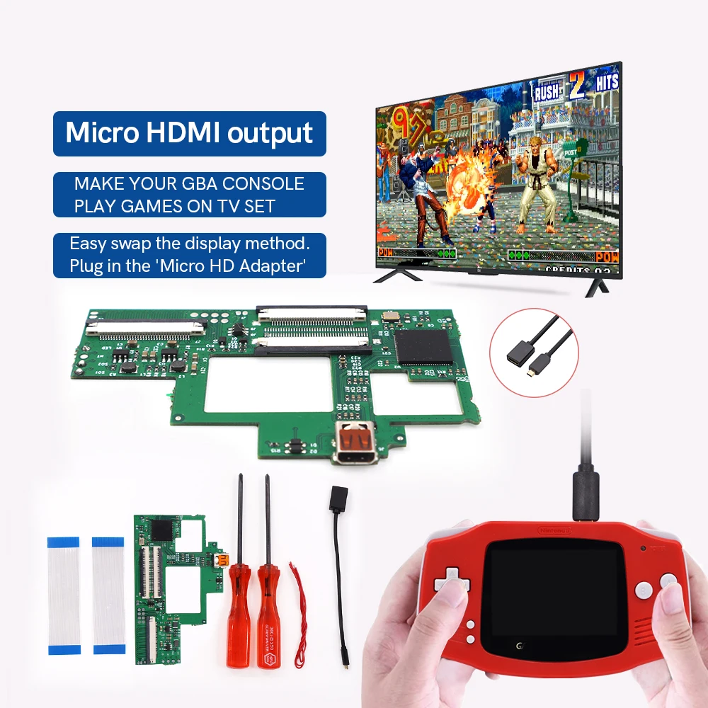 

40Pin HDMI-Compatible Adapter Converter Wire V2 IPS Backlight LCD Brightness Kits For Gameboy Advance GBA W/Pre-cut Shell Case
