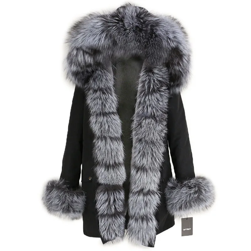 OFTBUY, водонепроницаемая длинная парка, зимняя куртка, для женщин, натуральный мех, пальто, натуральный Лисий мех, воротник, капюшон, толстая, теплая, уличная, съемная, Новинка