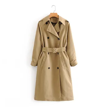 

2020 women autumn khaki za trench with belt elegant ladies double breasted long windbreaker coat female fashion classic trench