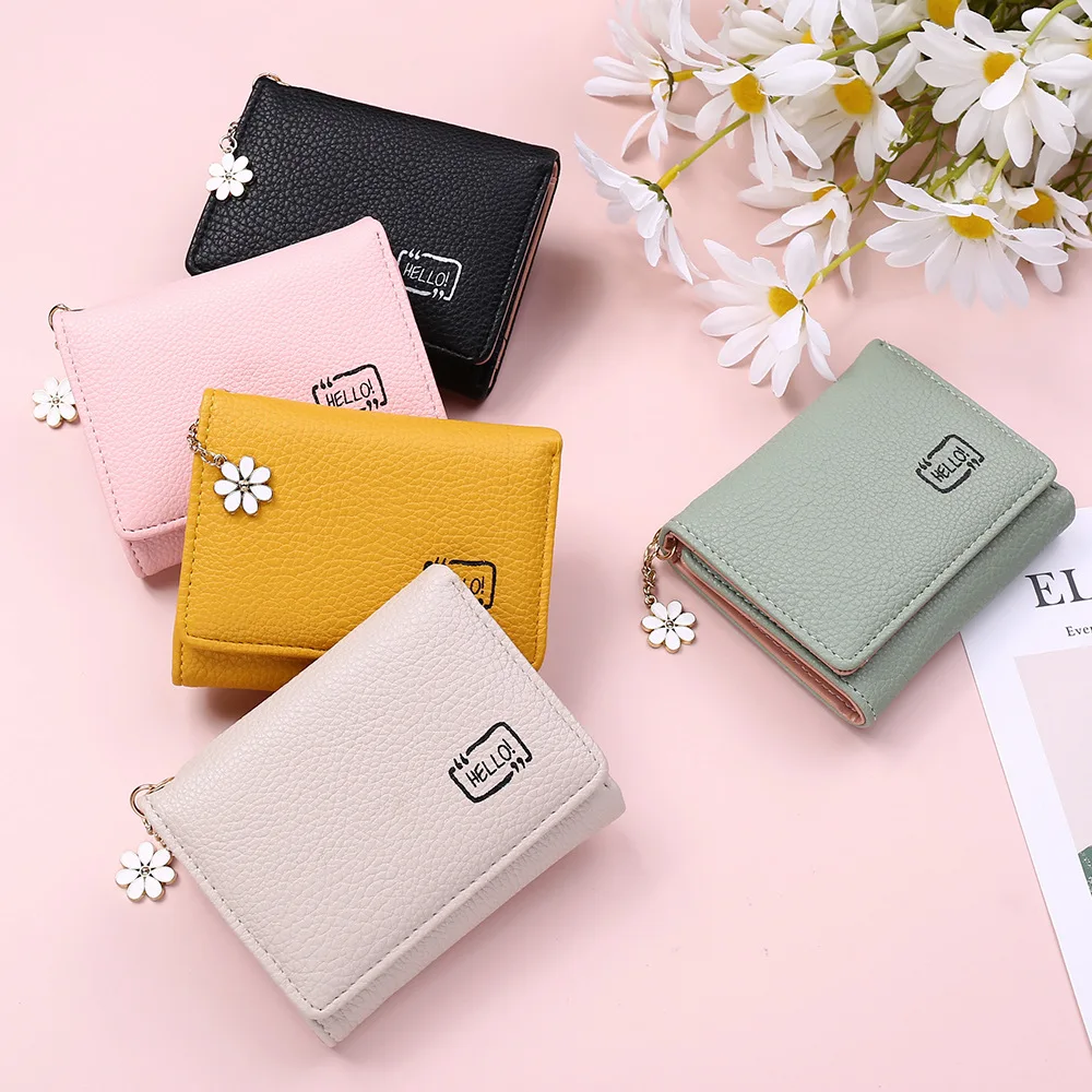 Women PU Leather Tassel Purse Wallet Cards Holder Tri-fold Cute Handbag
