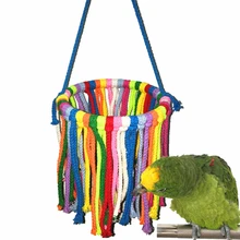 Игрушка для домашних животных с хлопковой веревкой, разноцветная стоящая игрушка-качалка для жевания, устойчивая к укусам, подвесное кольцо, игрушка в клетку для птиц, хлопковая игрушка, украшение