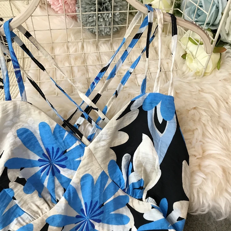 Платье богемное Flroal Vestido сексуальное летнее платье с v-образным вырезом женское без рукавов с открытой спиной пляжное стильное ТРАПЕЦИЕВИДНОЕ длинное платье AE833