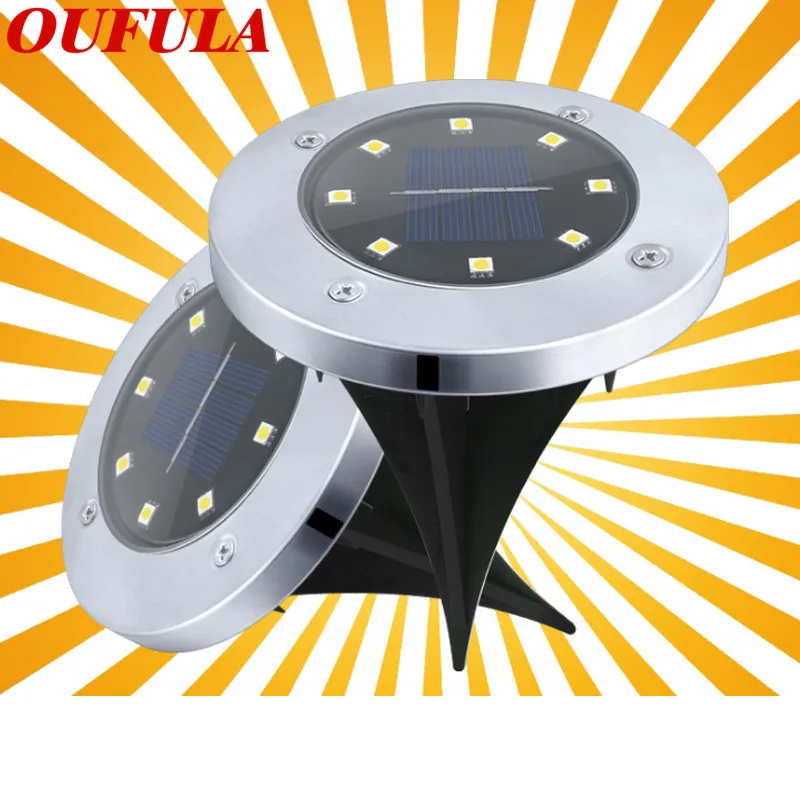 

OUFULA New Solar Underground Lamps 8LED Stainless Steel Outdoor Waterproof Ground Insert Lawn Light Garden