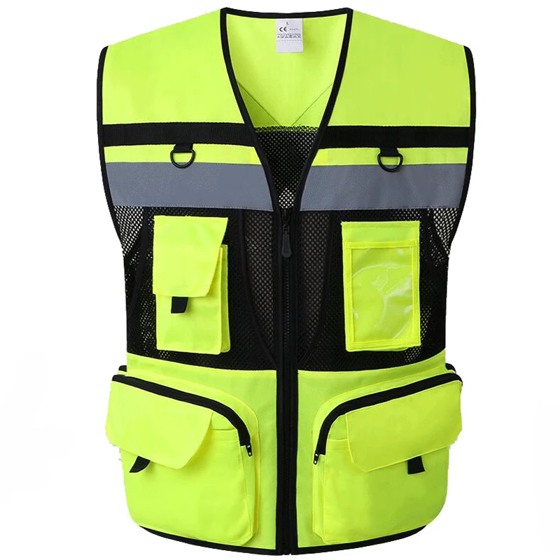 9 Pockets Motorcycle Orange Summer Mesh Vest Reflective Safety Vest High Visibility Night Warning Safety Coat Car reflective safety vest reflective safety jacket