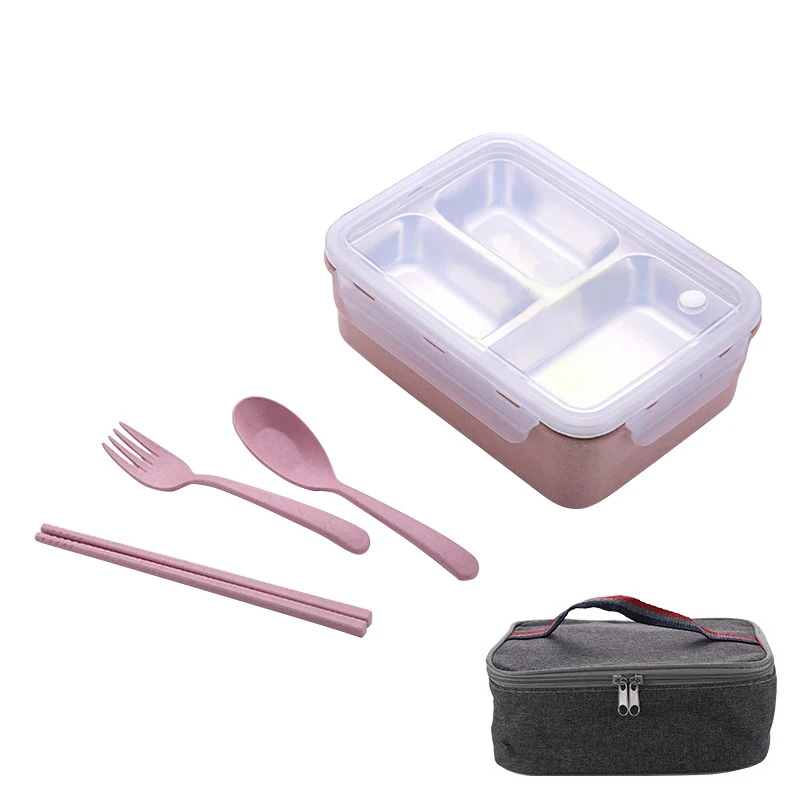 Розовый Ланч-бокс для детей из нержавеющей стали серый набор сумок Bento box герметичный японский стиль Термосумка для контейнеров с едой контейнер для еды хранения - Цвет: Розовый