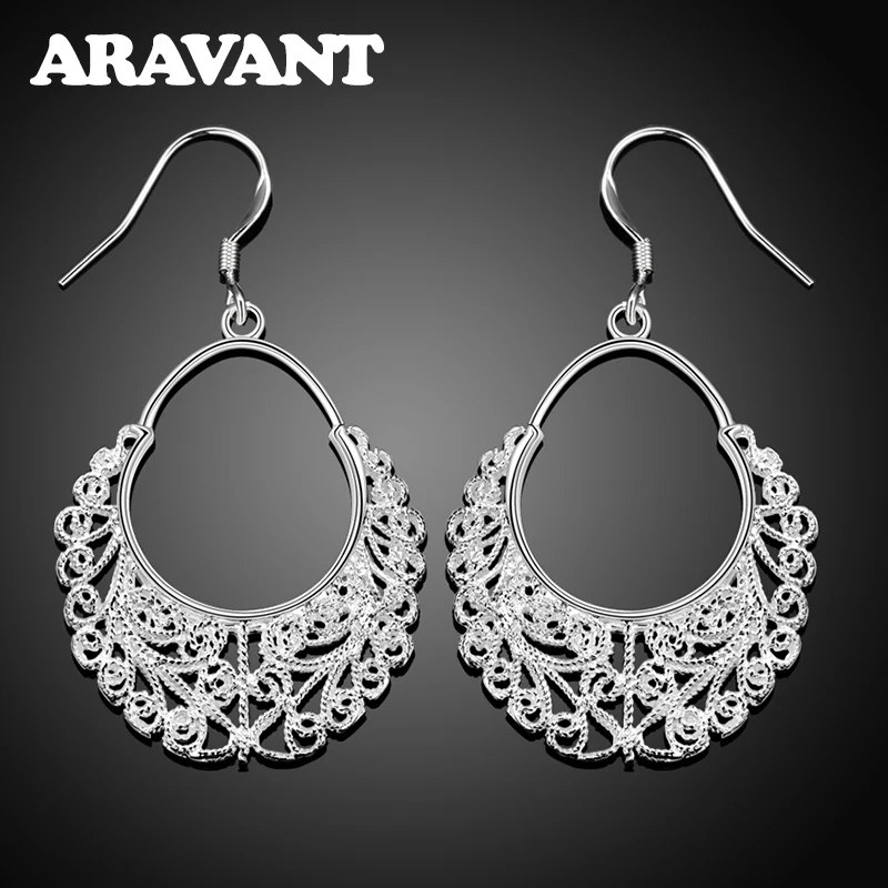 

925 Silver Weave Hollow Moon Drop Earring For Women Wedding Silver Jewelry