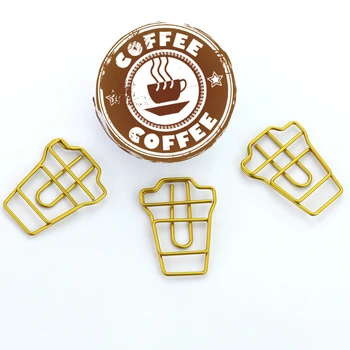 

4PCS/LOT coffee cup Style Gold Color Funny Lovely Folder School Creative Student Supply Marking H0120 Paper Clip