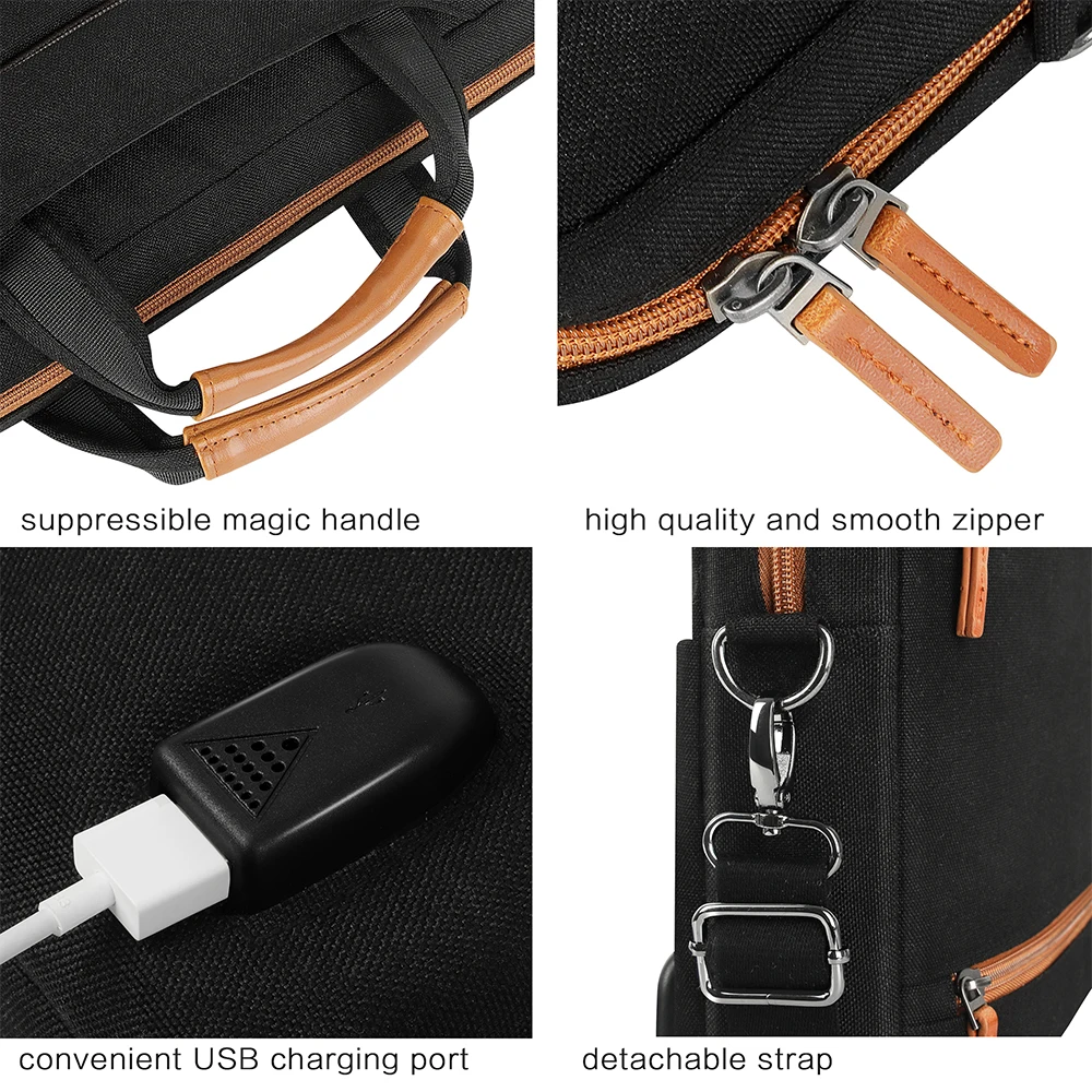 Laptop Impermeável Carregando Bolsa Maleta do Ombro com Porta de Carregamento Usb 14 15.6 17.3 Notebook - Imagem 5