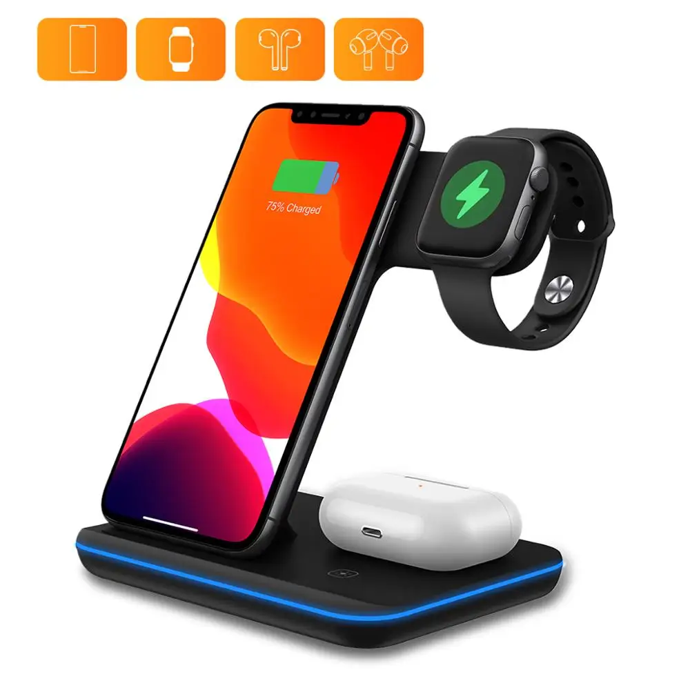 DataRoad 2020 New Mobile Wireless Phone Charger 3 in 1 Wireless Desktop Charger Station For Earphones and Smartwatch