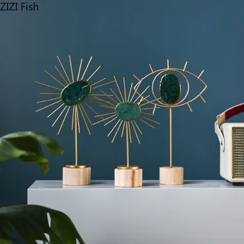 

Nordic Natural Agate Stone Mascot Ornaments Golden Metal Sun Flower Solid Wood Base Office Desktop Decor Crafts Home Decoration
