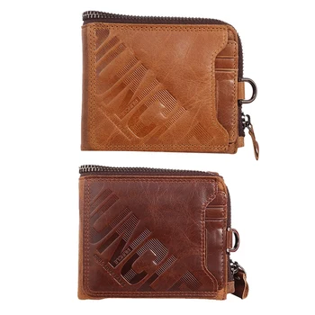 

PI UNCLE Brand Leather Men's Wallet Short Zipper Change Certificate Bag Horizontal Folding Retro Wallet