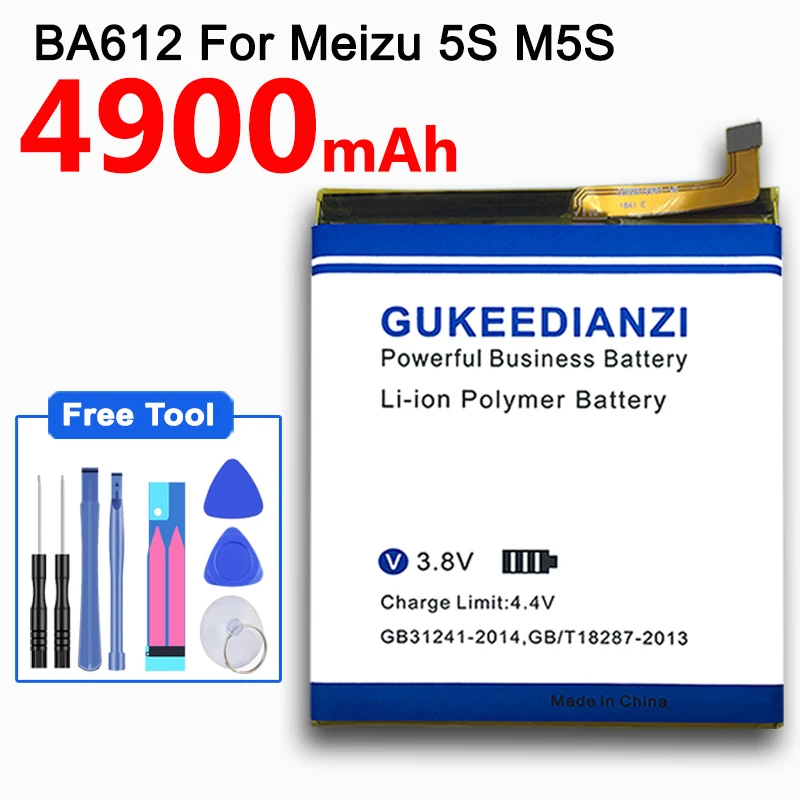 GUKEEDIANZI 4900 мАч аккумулятор для телефона BA612 для Meizu Meizy 5S M5 M5S M612Q M612M перезаряжаемый аккумулятор большой емкости с бесплатным инструментом