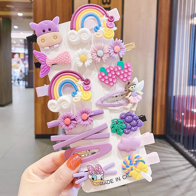1 Set Of New Girl Cute Cartoon Fruit Animal ColorfulHairpin Iittle Girl Side Clip BB Hairpin Baby Fashion Hair Accessories 14PCS