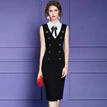 

2020 spring and summer fashion high-end ladies temperament split waist sleeveless midi dress 929