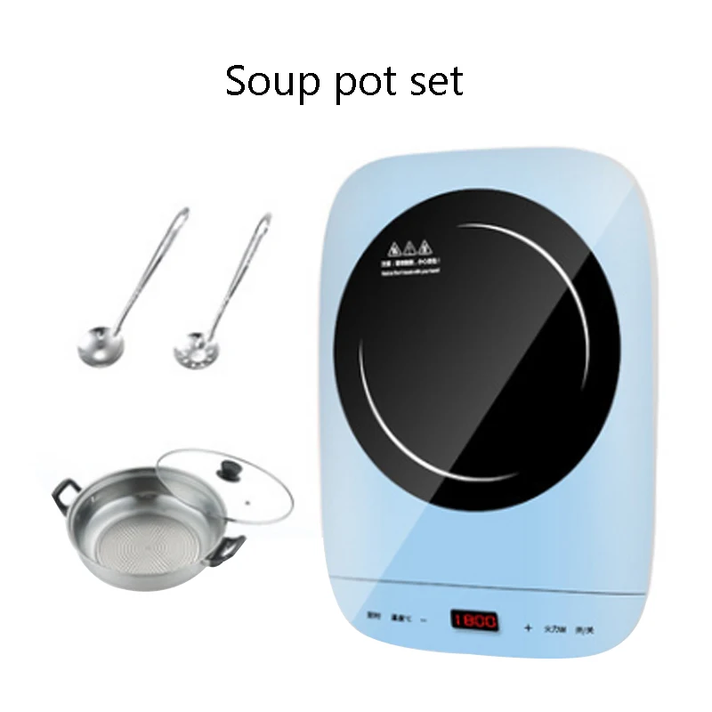 blue soup pot set Электрическая многофункциональная индукционная плита, горячий горшок, плита для жарки, умная Высокая мощность, энергосберегающая плита, кухонная посуда, ЕС - Цвет: blue soup pot set
