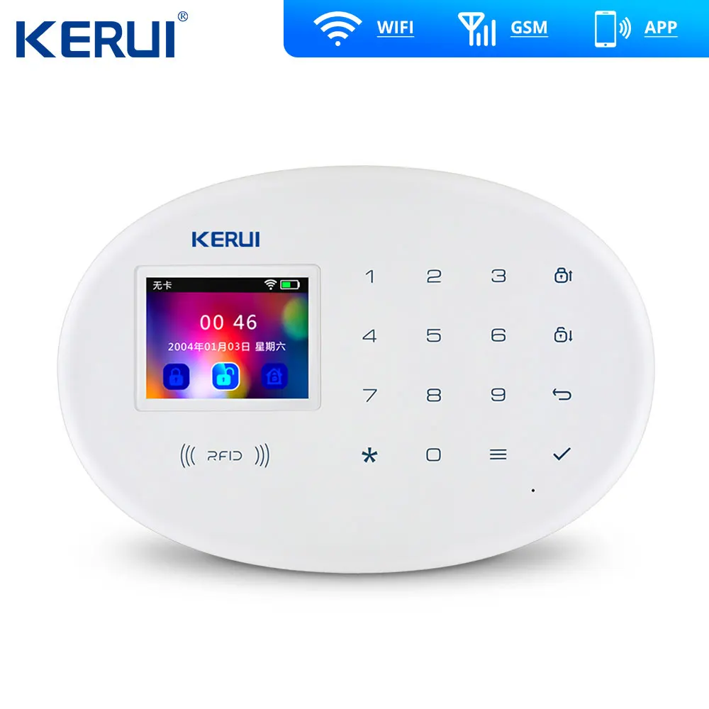 KERUI WIFI GSM W20 Touch Keyboard Motion Sensors Wireless Alarm Home Smart Socket RFID Card APP Control Security Alarm System