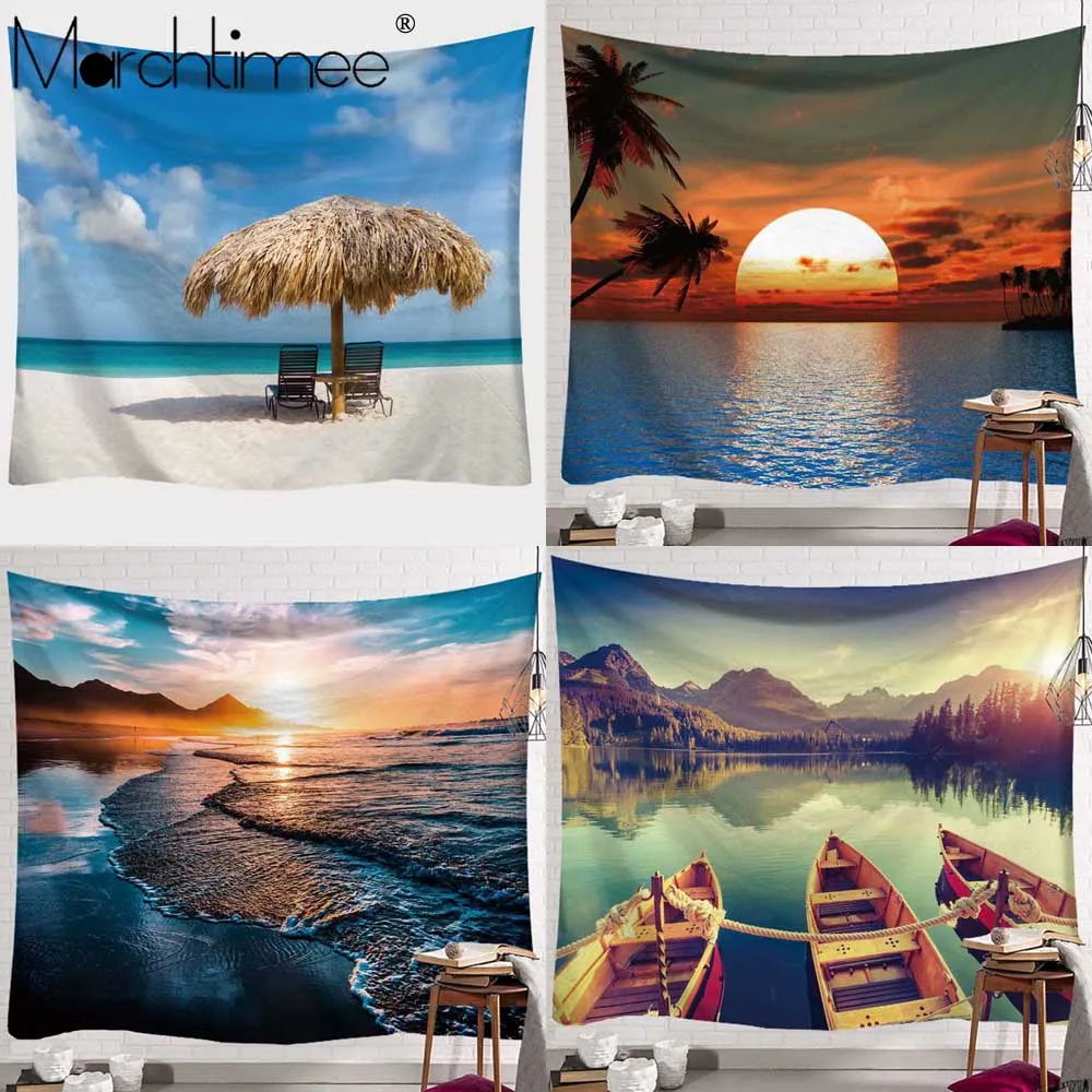 

Beautiful Golden Beach Large Wall Tapestry Sunset Blue Sea View Hippie Wall Hanging Bohemian Wall Tapestries Mandala Wall Decor