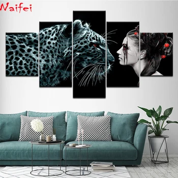 

DIY Diamond embroidery beauty and the Beast Cross Stitch Full drill diamond painting woman & leopard Multiple pieces rhinestones