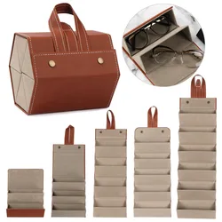 Portable Glasses Organizer 2/6 Multi-slot Eyeglasses Storage Display Travel Folding Sunglasses PU Leather Case