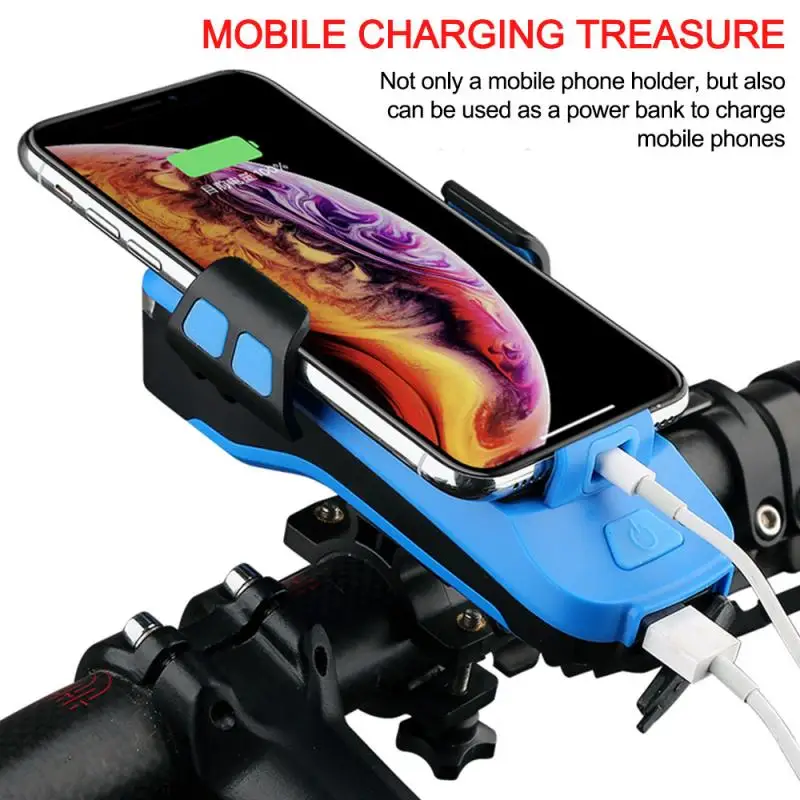 4 in 1 Multi-function Bike Light 2* T6 LED USB Rechargeable Bike Headlight Phone Holder Horn 4000mah Power Bank Bicycle Lamp
