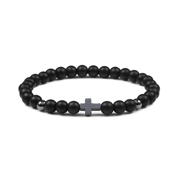 

Charm Men Cross Bracelets Women Meditation Prayer Natural Lava Beads Bracelet Yoga Fitness Couple Jewelry Gifts Homme hombre