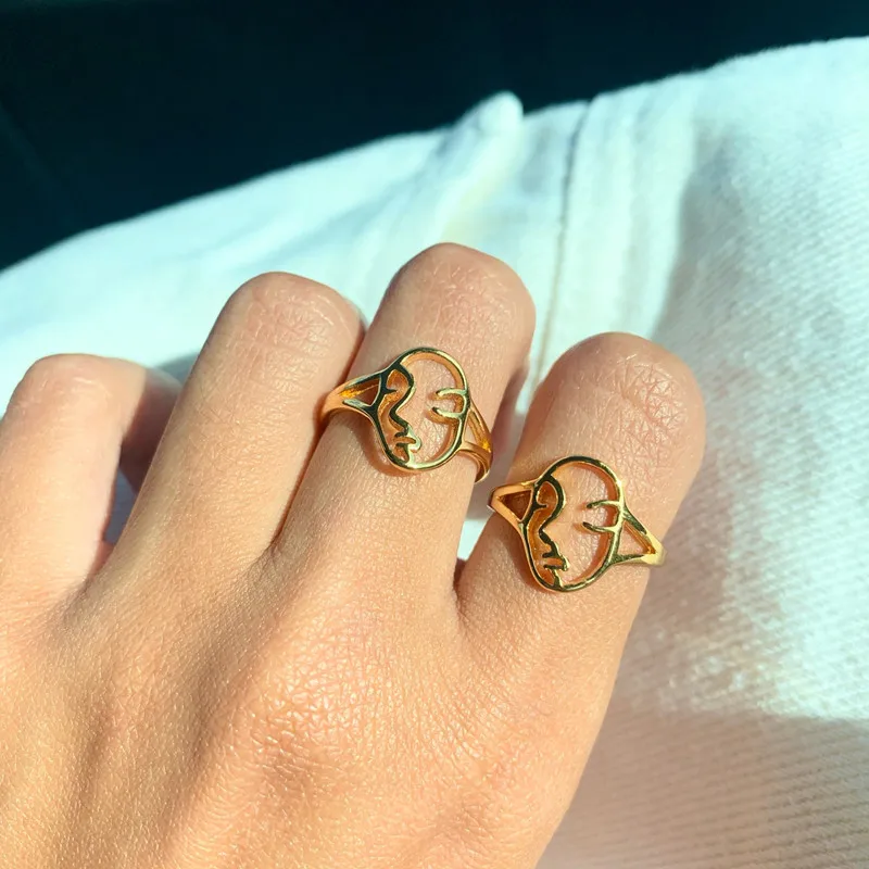 Vintage Human Face Rings For Women Stainless Steel Adjustable Bague Female Fashion Jewelry Wedding Engagement Finger Ring Mujer | Украшения