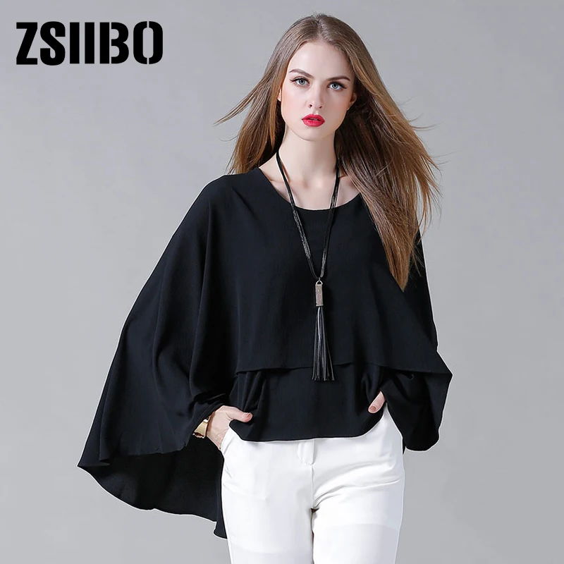 

Korean Large size Loose Women Blouse Streetwear Irregular shirt 2019 Summer Bat Sleeve Double layer Boho Top Female Clothes