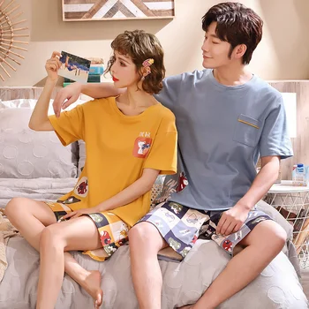 

New women pyjamas suit summer cartoon shorts couple pajamas short sleeve pijamas male clothing cotton casual nightie sleepwear