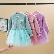 Одежда для маленьких девочек на весну, осень и зиму детские свитера для девочек платье принцессы для дня рождения, одежда для свадьбы 3, 4, 5, 6, 7, 8, 9 лет