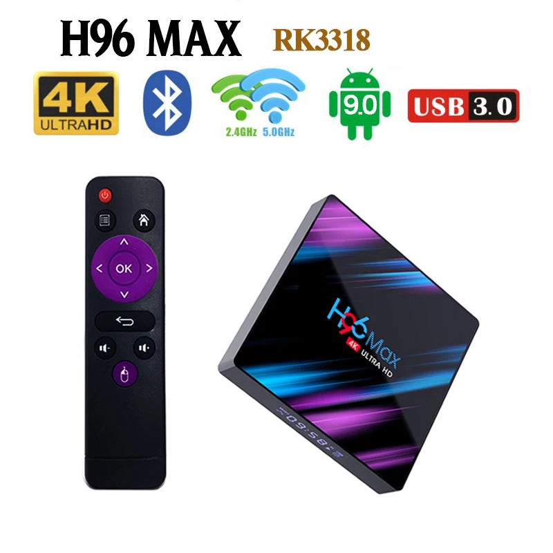 Приставка Смарт ТВ H96 MAX RK3318 Android 10 0 4 + 64 ГБ 2 4/5 ГГц Wi Fi Bluetooth 0|ТВ-приставки и