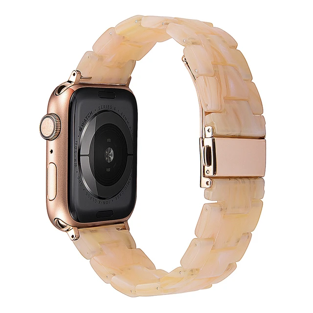Resin strap for apple watch band 7 44mm 40mm 42mm 38mm 41 45mm correa transparent Loop watchband for iwatch 7 6 se series 5 4 3 Pearl orange