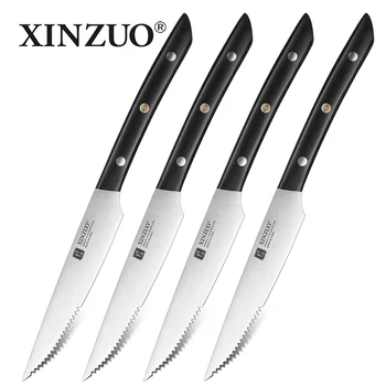 

XINZUO 4pcs Steak Knife Set Stainless Steel Dinner Knives Cutlery Flatware Restaurant Western Kitchen Tableware Ebony Handle