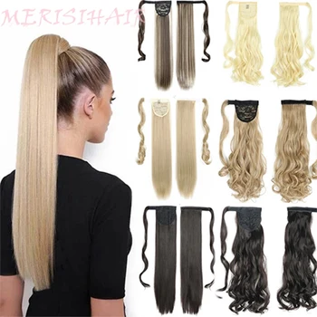 MERISIHAIR Long Straight Wrap Around Clip In Ponytail Hair Extension Heat Resistant Synthetic  Pony Tail Fake Hair 1