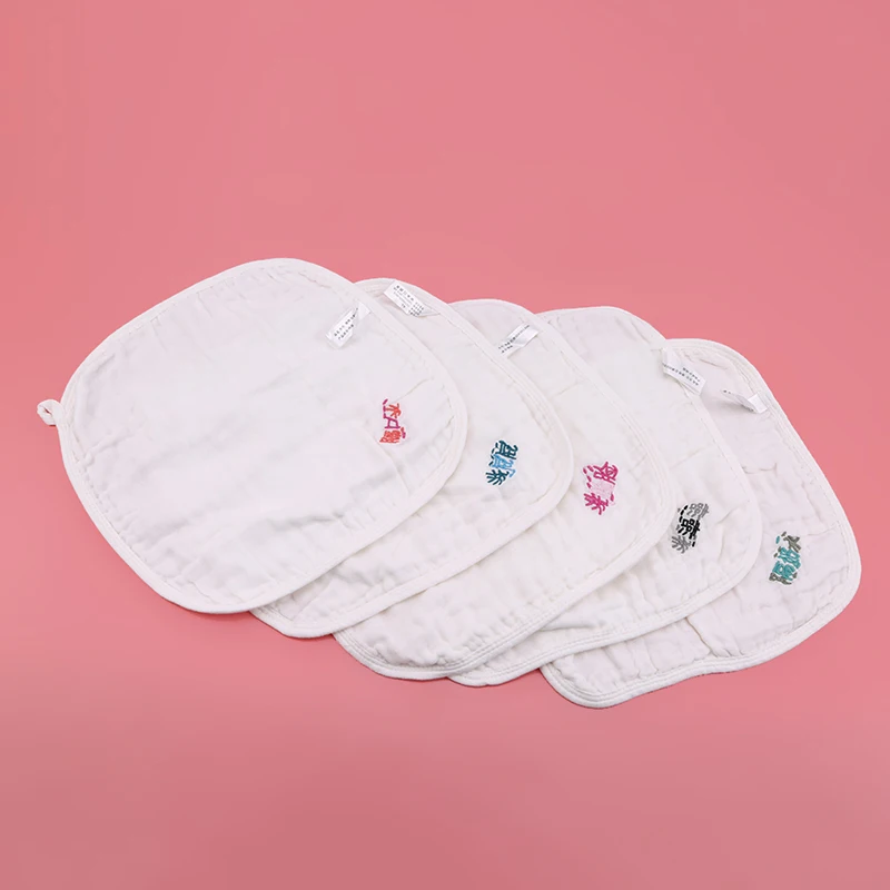  Baby Embroidered Mouth Towel Multifunctional Handkerchief Cotton Gauze Bubble Gauze Wipe Hand Wash 