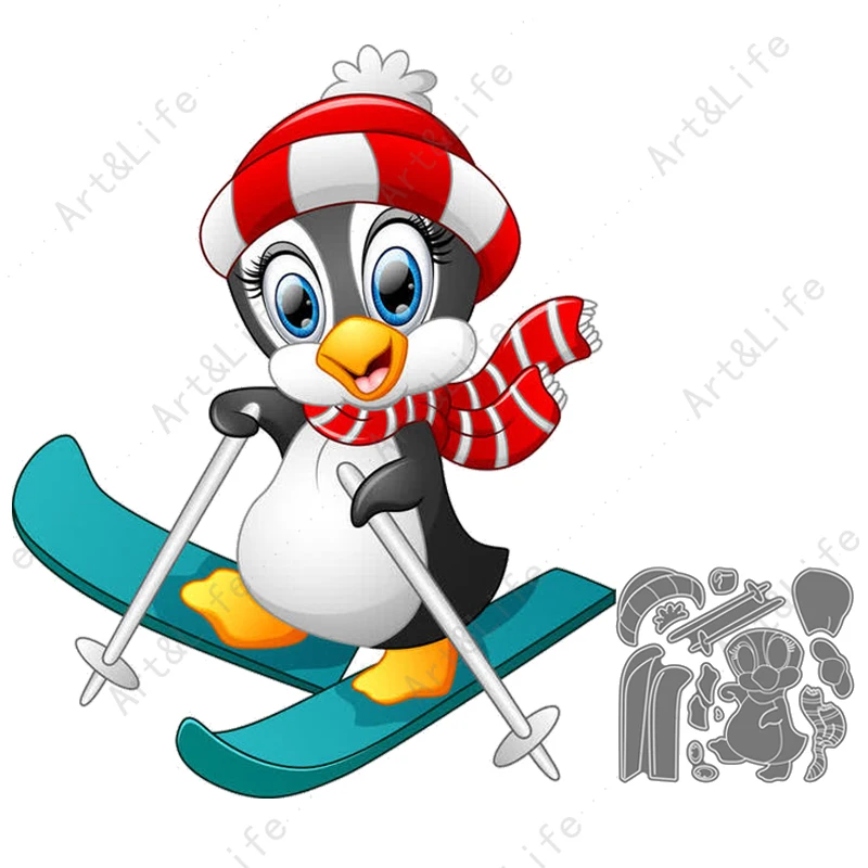 

Cute Skiing Pengiun Chick Hot New Metal Cutting Dies Cute Stencils for Making Scrapbooking Album Birthday Card Embossing Cut Die