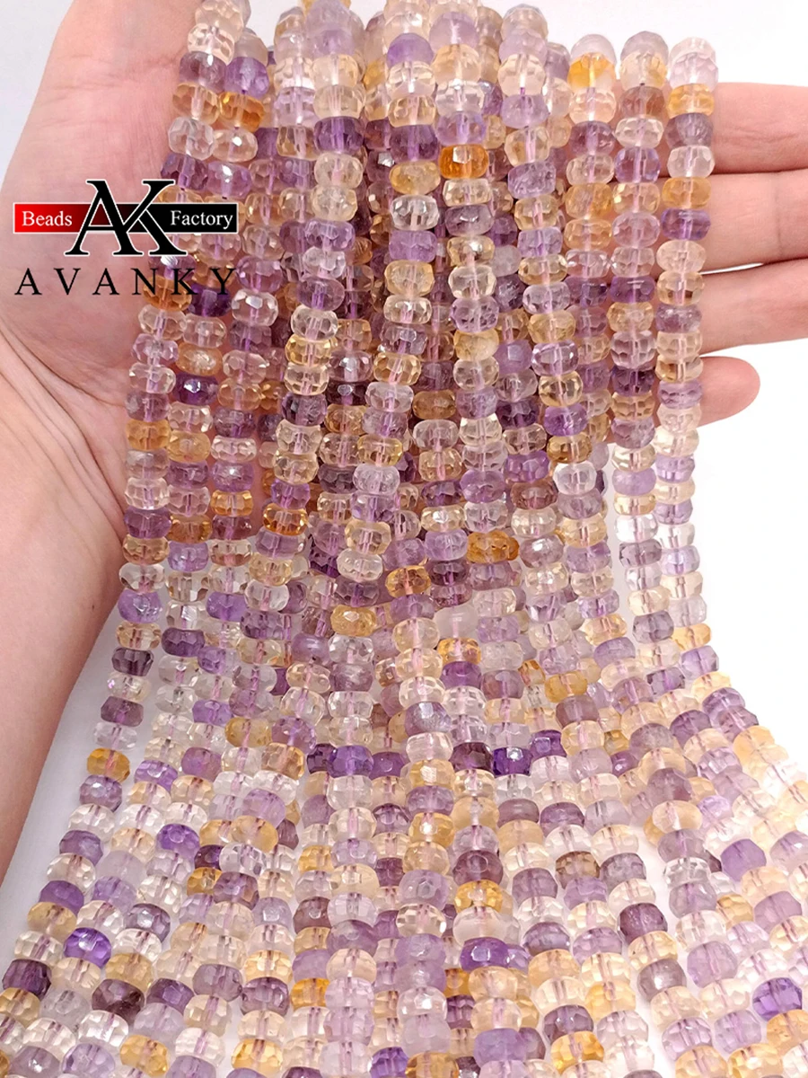 Natural Faceted Citrine Amethysts Quartz Beads Small Section Loose Spacer for Jewelry Making DIY Necklace Bracelet 15'' 5x8mm