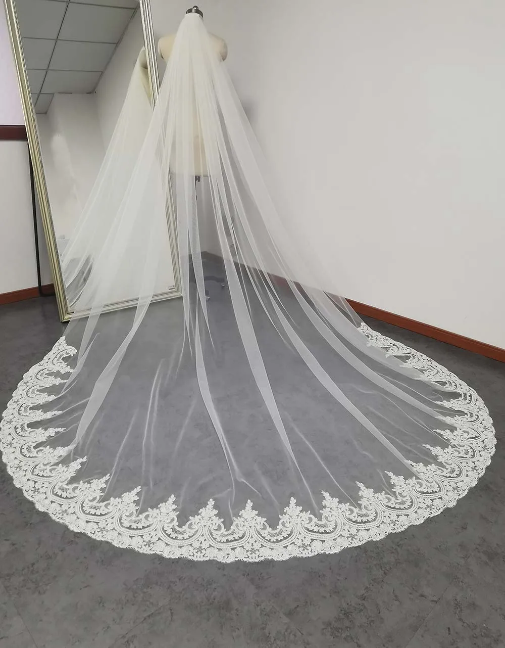 Cathedral Long Wedding Veil with Comb One Tier 3M New White Ivory Bridal Veils 1 Layer Welon for Bride Wedding Accessories