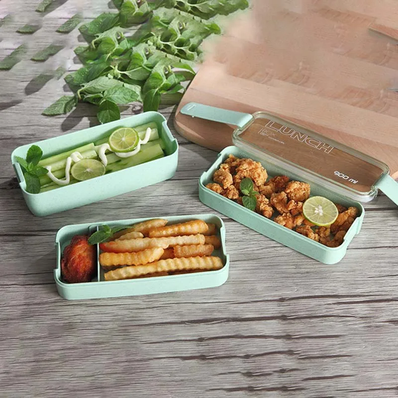 Microwavable путешествия прямоугольник трехуровневый Bento Box многоразовый Ланч герметичный вилка контейнер для ложек Посуда японский стиль