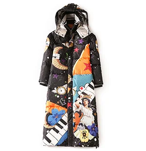 Svoryxiu дизайнерские высококачественные зимние белые куртки-пуховики на утином пуху, женские длинные теплые куртки с принтом звездного неба и ангела, верхняя одежда - Цвет: Многоцветный