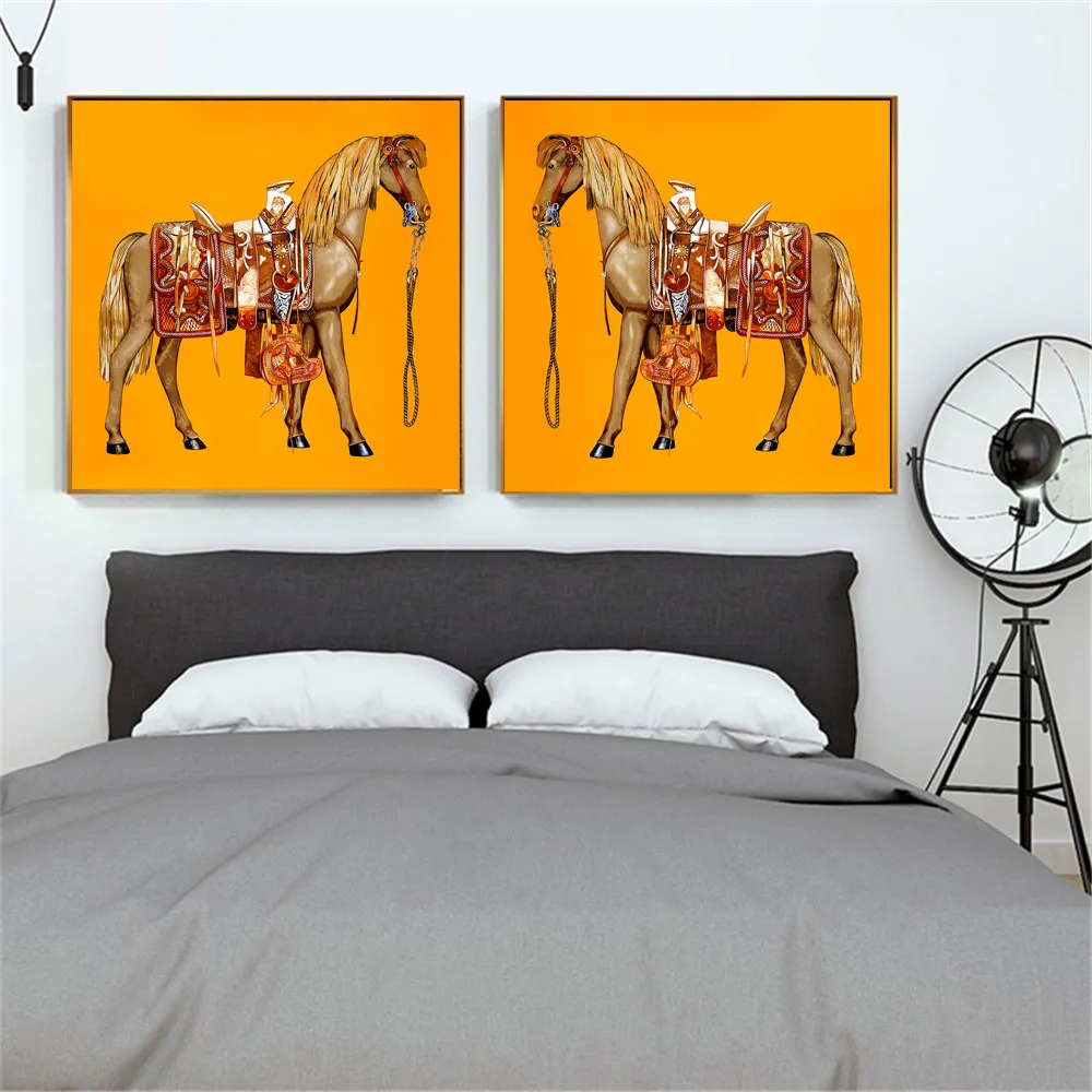 

yellow and gold horse canvas painting classical canvas art painting abstract printed canvas posters prints wall art pictures