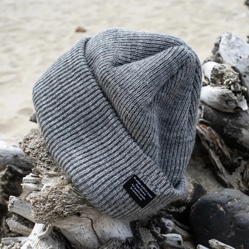 Unisex Beanie Hat Merino Wool Ribbed 
