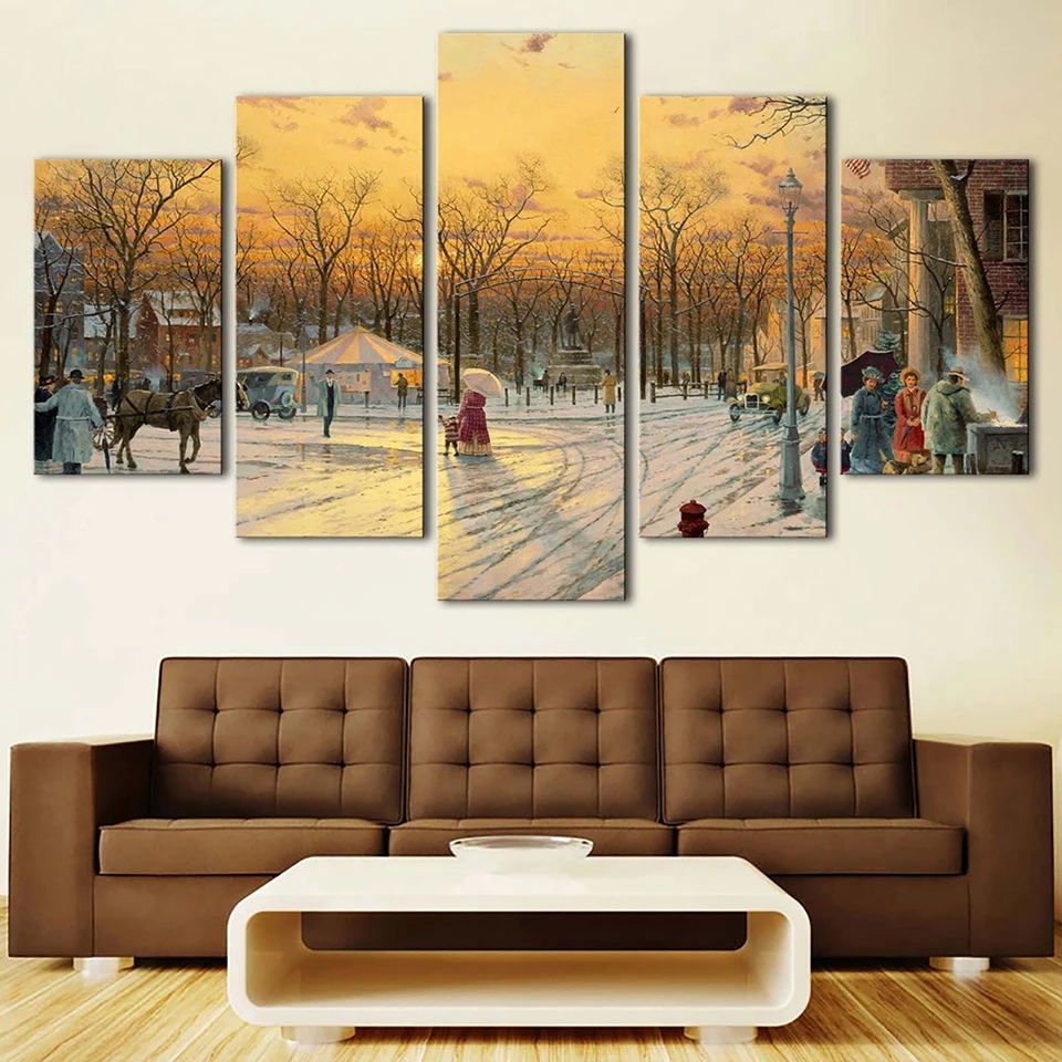 

Wall Art Home Decor Framework Painting Canvas Poster 5 Panel Tree Snow Landscape For Living Room Modern HD Printed Pictures