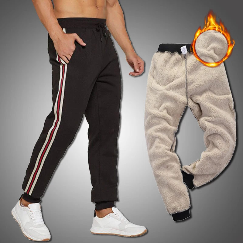 Pants Streetwear-Pants Winter Trousers Joggers Men Thick Striped New Warm Elastic Eu-Size